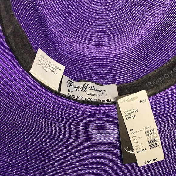 Statement Purple Wide-Brim Formal Hat with Feather Detail - Picture 3 of 6